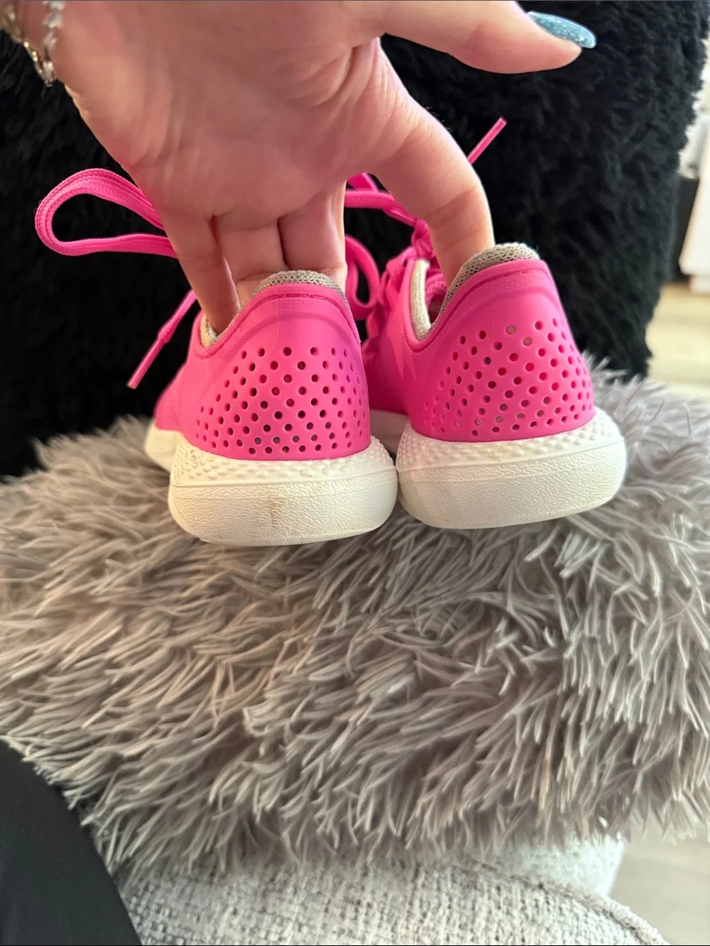 CROCS Women’s Hot Pink Perforated Lace-Up Sneakers